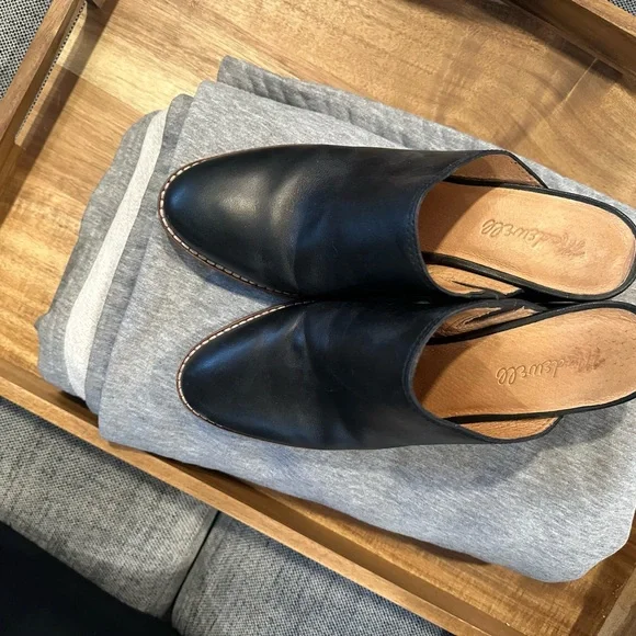 Madewell Black Leather Mules with Wooden Heel - Picture 5 of 6
